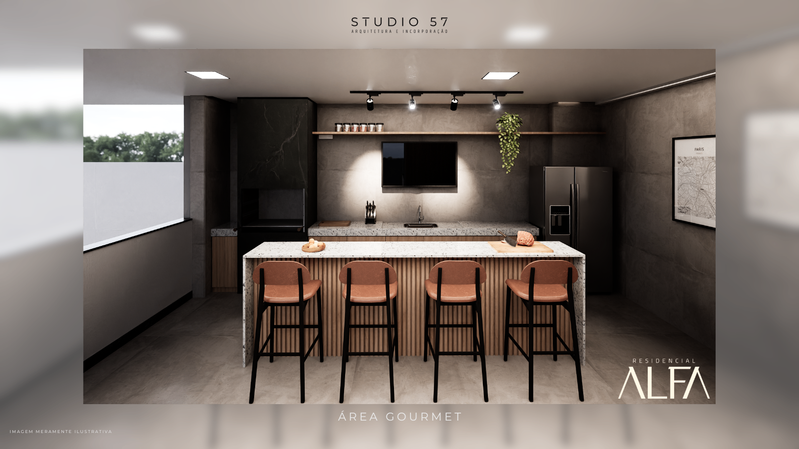 Área gourmet com vista para a cidade