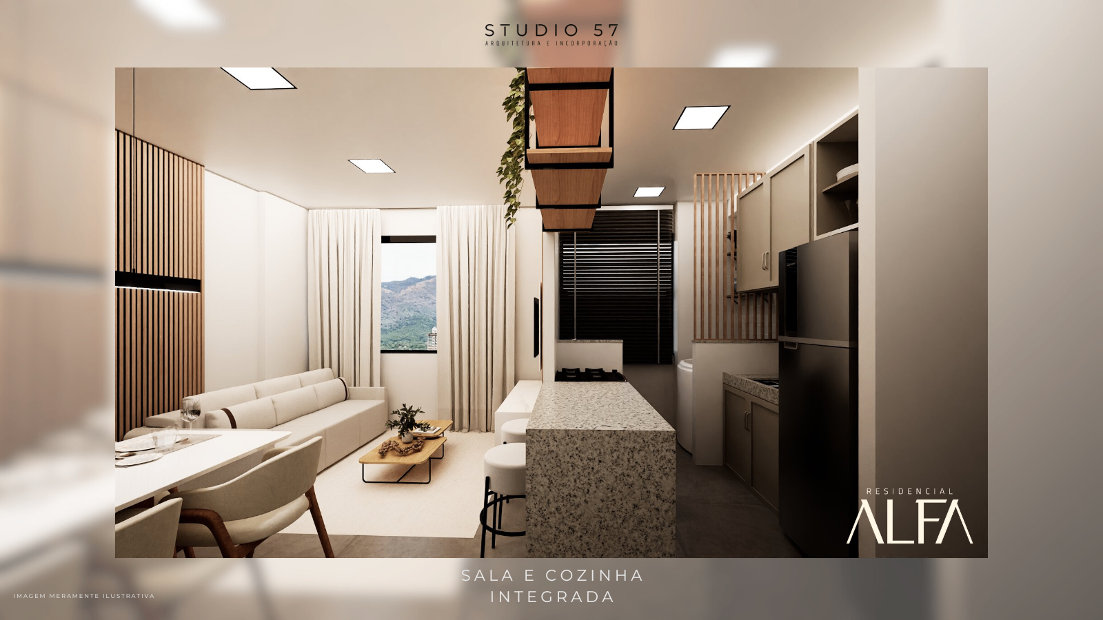 Sala de TV e cozinha integradas