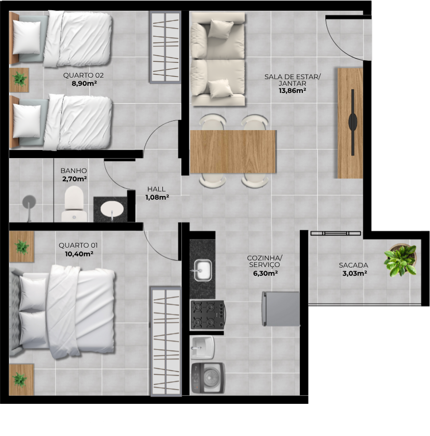 Planta Humanizada do Apartamento Pero Vaz